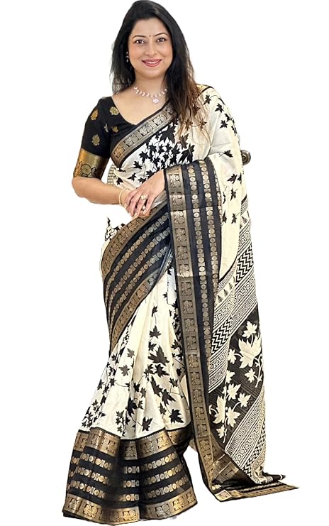 Floral Printed White Dola Silk